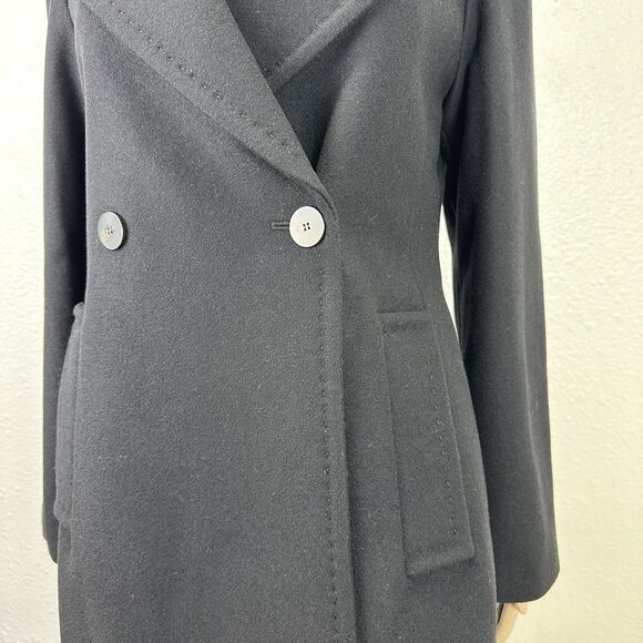 Theory Wool Coat Womens 4 Black Peacoat Double Breasted Money Staple Business - Picture 4 of 15